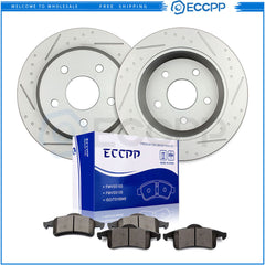 Rear Drilled Slotted Brake Rotors Black & Pads for Jeep Grand Cherokee 4.0L V8 6B93BC-57
