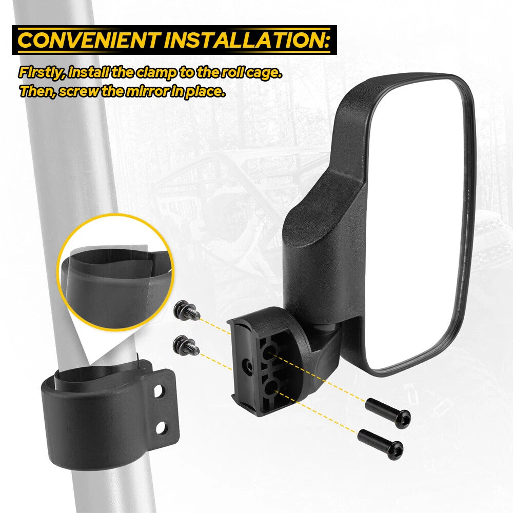 UTV Rear View Mirror Side Set Mirrors Roll Cage Clamp 1.75"-2" For Polaris RZR 6B93BC-57