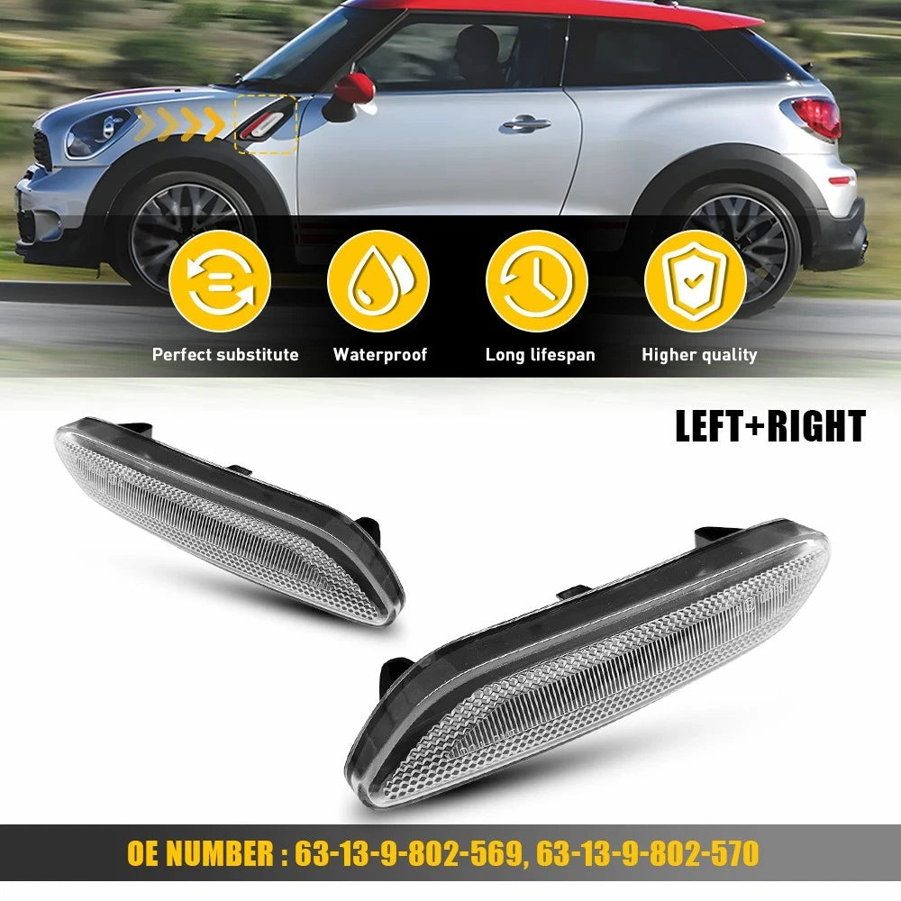 Front Side Marker Lights Clear Housing For 2011-16 MINI Cooper R60 R61 Paceman A 6B93BC-57