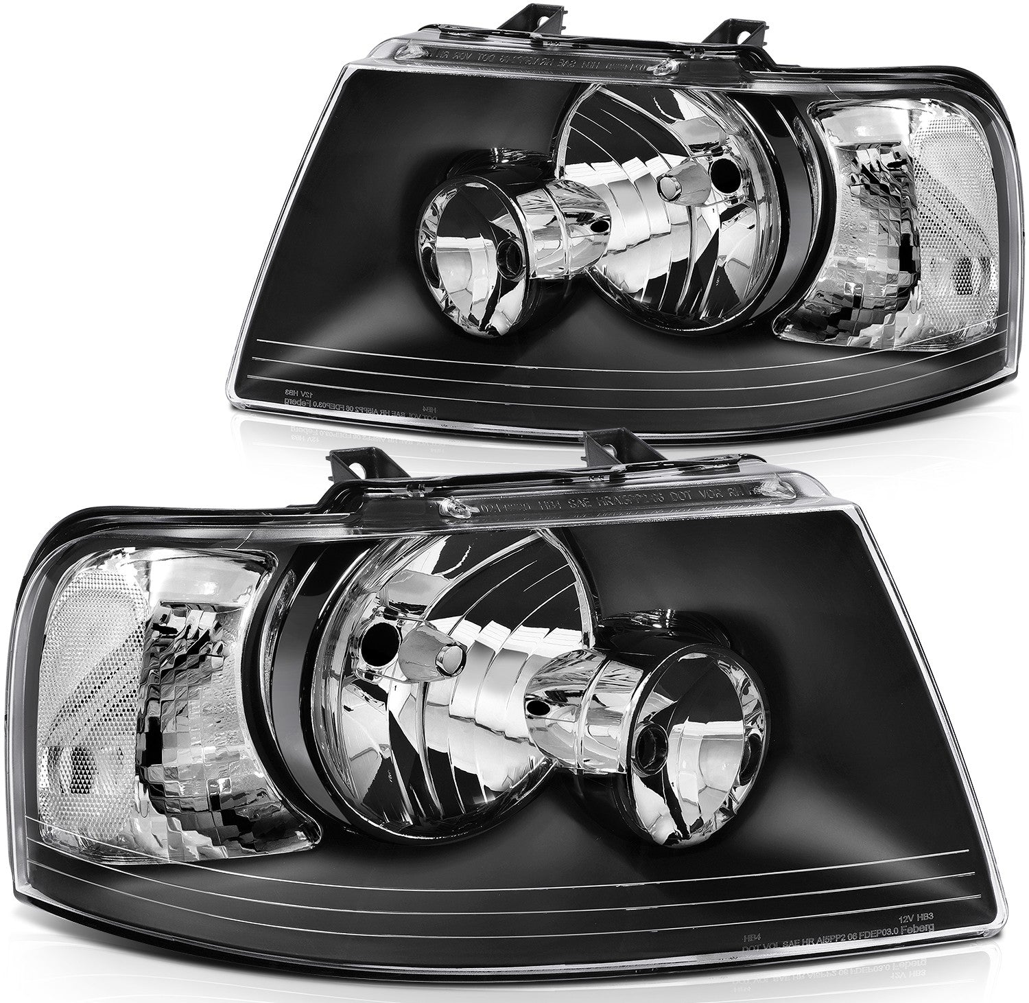 ECCPP Headlights Assembly For Ford Expedition 4.6L 5.4L 2003-2006 Pair Kit Black 6B93BC-57