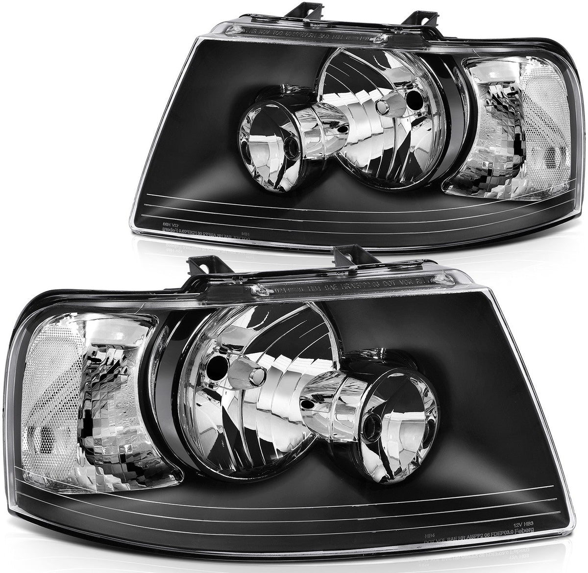 ECCPP Headlights Assembly For Ford Expedition 4.6L 5.4L 2003-2006 Pair Kit Black 6B93BC-57