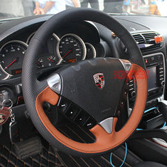 Black&Brown Leather Steering Wheel Hand-stitch on Cover For Porsche Cayenne 07+