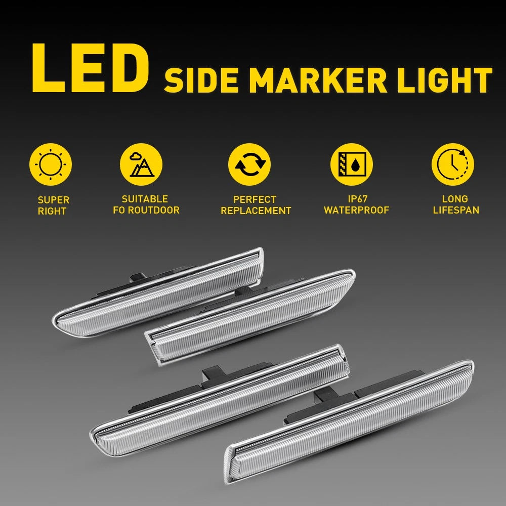 For 04-08 Acura TL Clear Lens 4PCS Front+Rear LED White Side Marker Lights Lamps 6B93BC-57