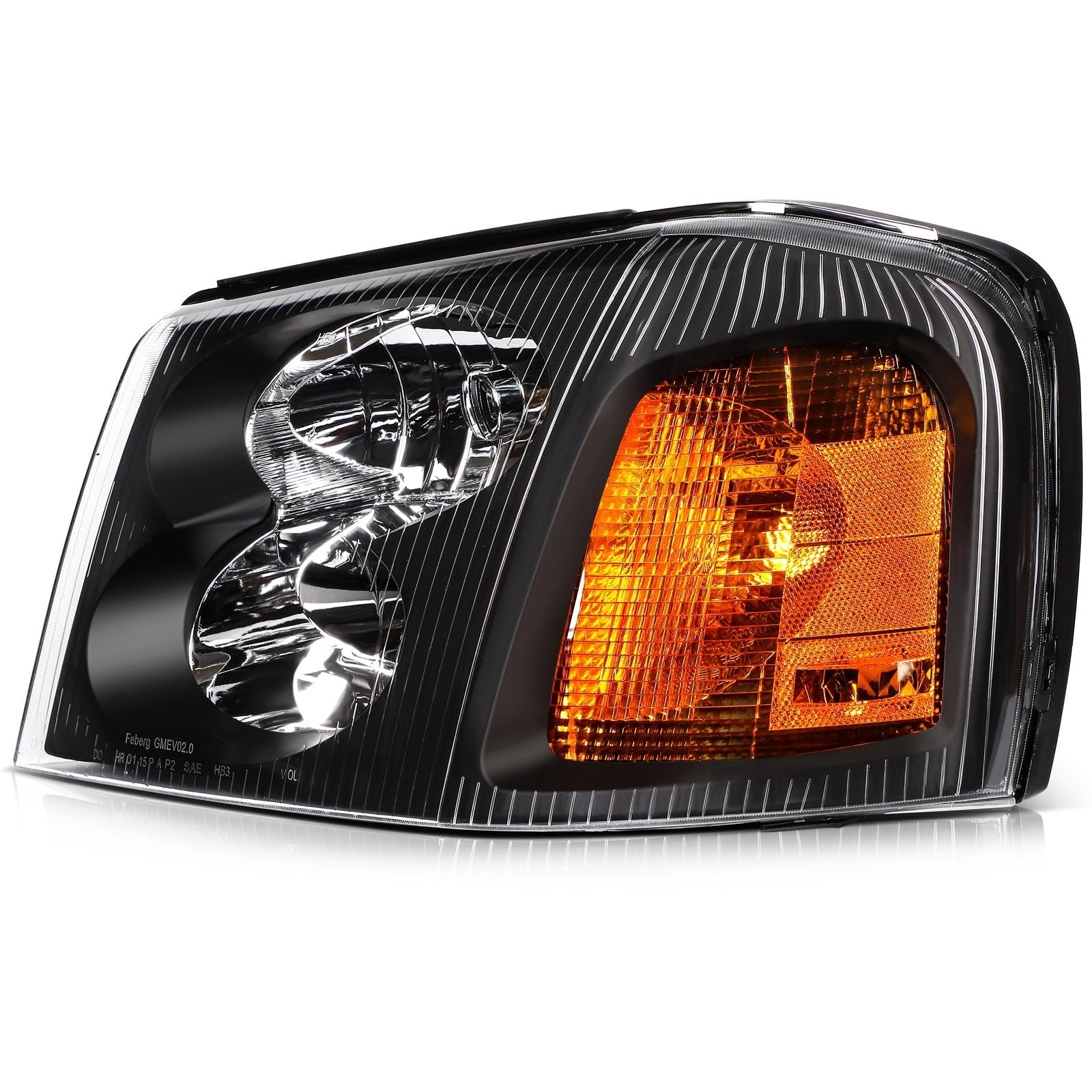 ECCPP Headlights Assembly For GMC Envoy 4.2L 5.3L 2005-2009 Pair Kit Black Amber 6B93BC-57
