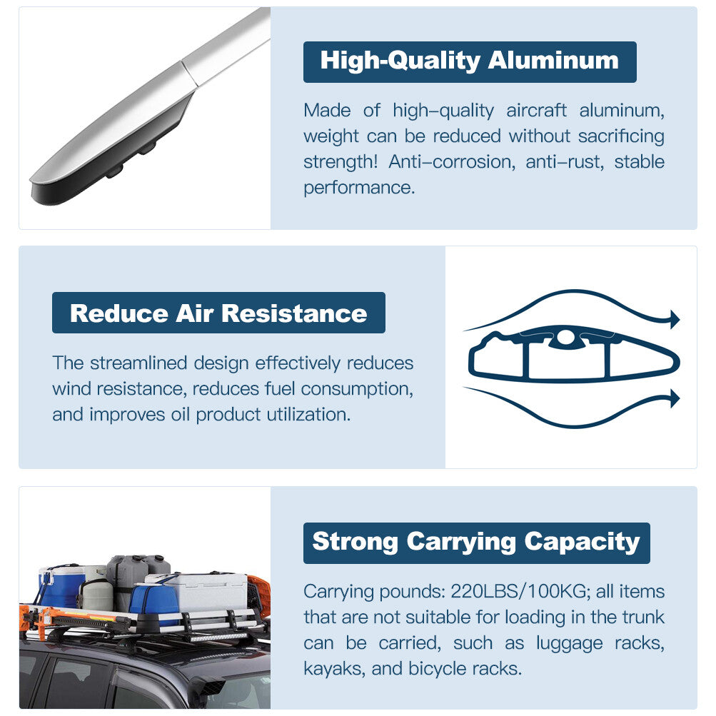 2Pcs Roof Rack Side Rails Cargo Carrier For 2015-2016 Toyota RAV4 4Dr Aluminum 6B93BC-57