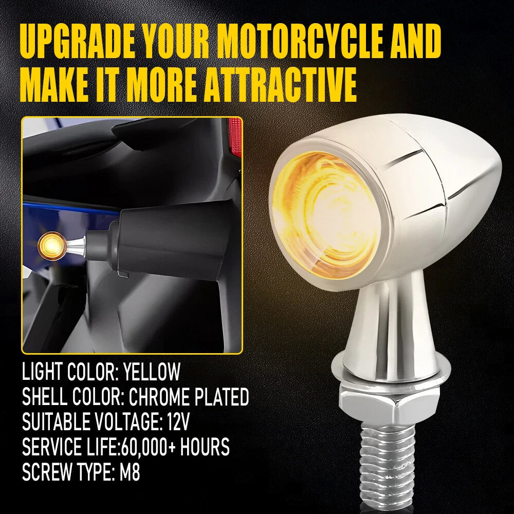 2x Chrome Bullet Motorcycle Mini LED Turn Signals Blinker Light Indicator Amber 6B93BC-57