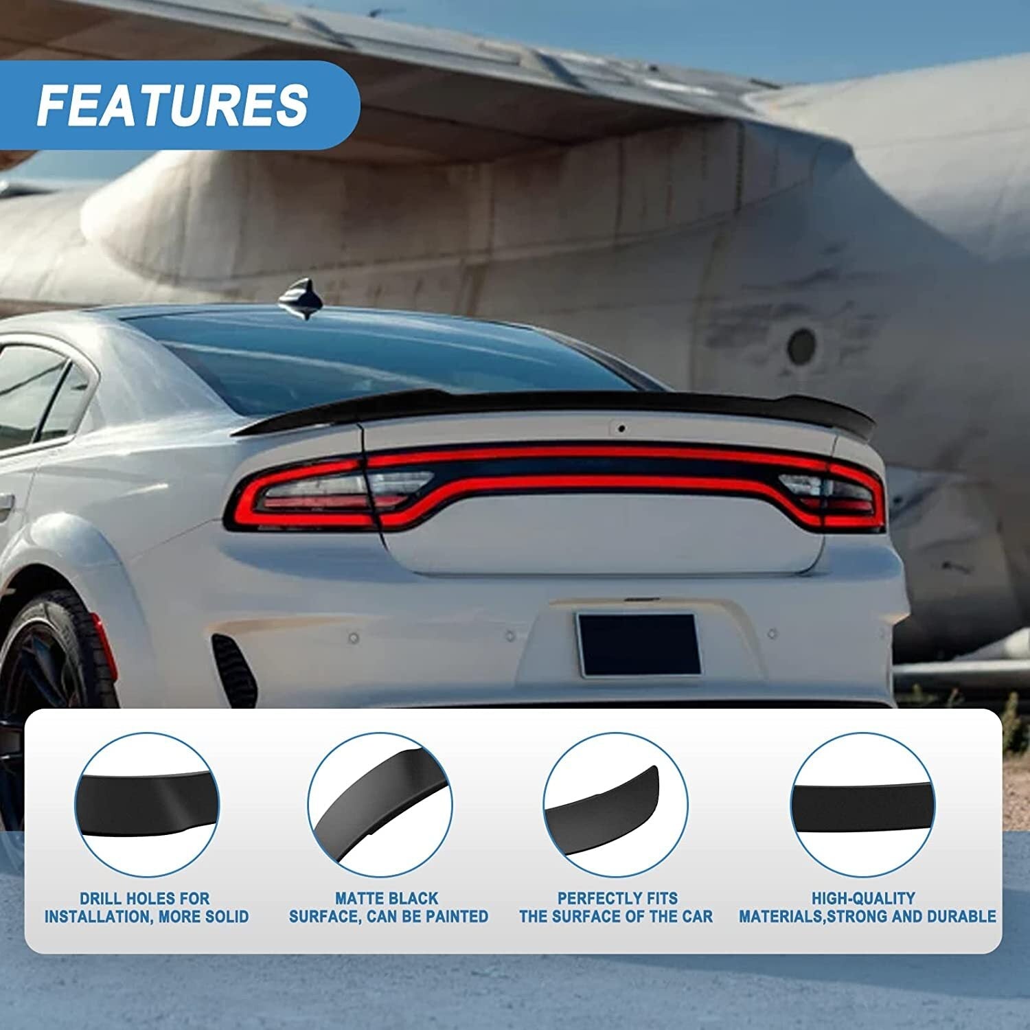 For 2011-2023 Dodge Charger Hellcat Style ABS Rear Wing Spoiler Matte Black 6B93BC-57