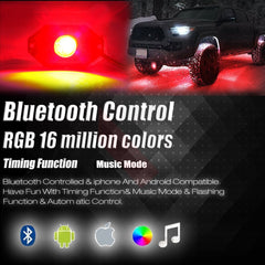 4x Pod RGB LED Rock Light Wireless Bluetooth Music Controller side marker 6B93BC-57