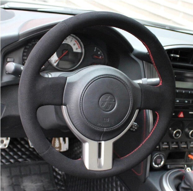 Black Suede Red Stitching Steering Wheel Stitch-on Wrap For Toyota 86 Subaru BRZ