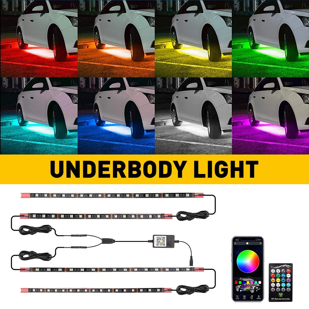 4 pcs RGB Under Car Strip Light Kit 210 LED Neon Tube Underglow Underbody System 6B93BC-57
