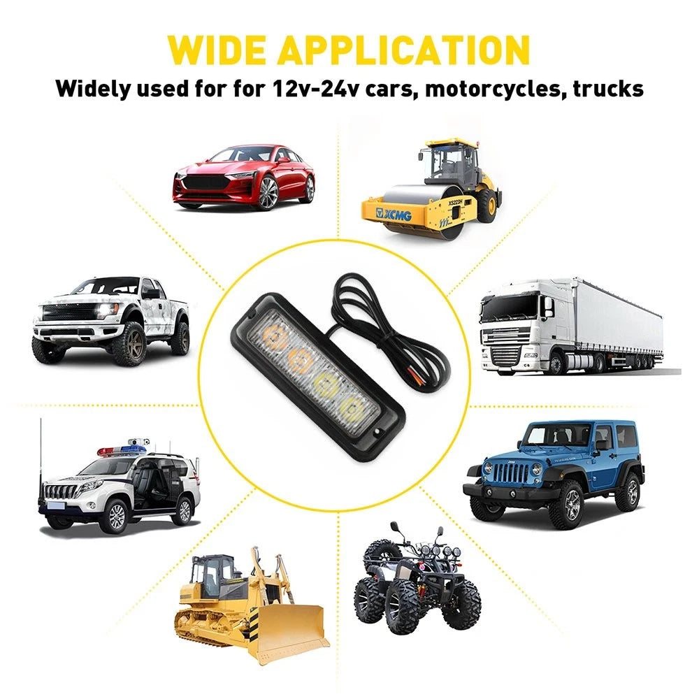 4 Amber LED White Truck Car Emergency Beacon Warning Hazard Flash Strobe Light 6B93BC-57