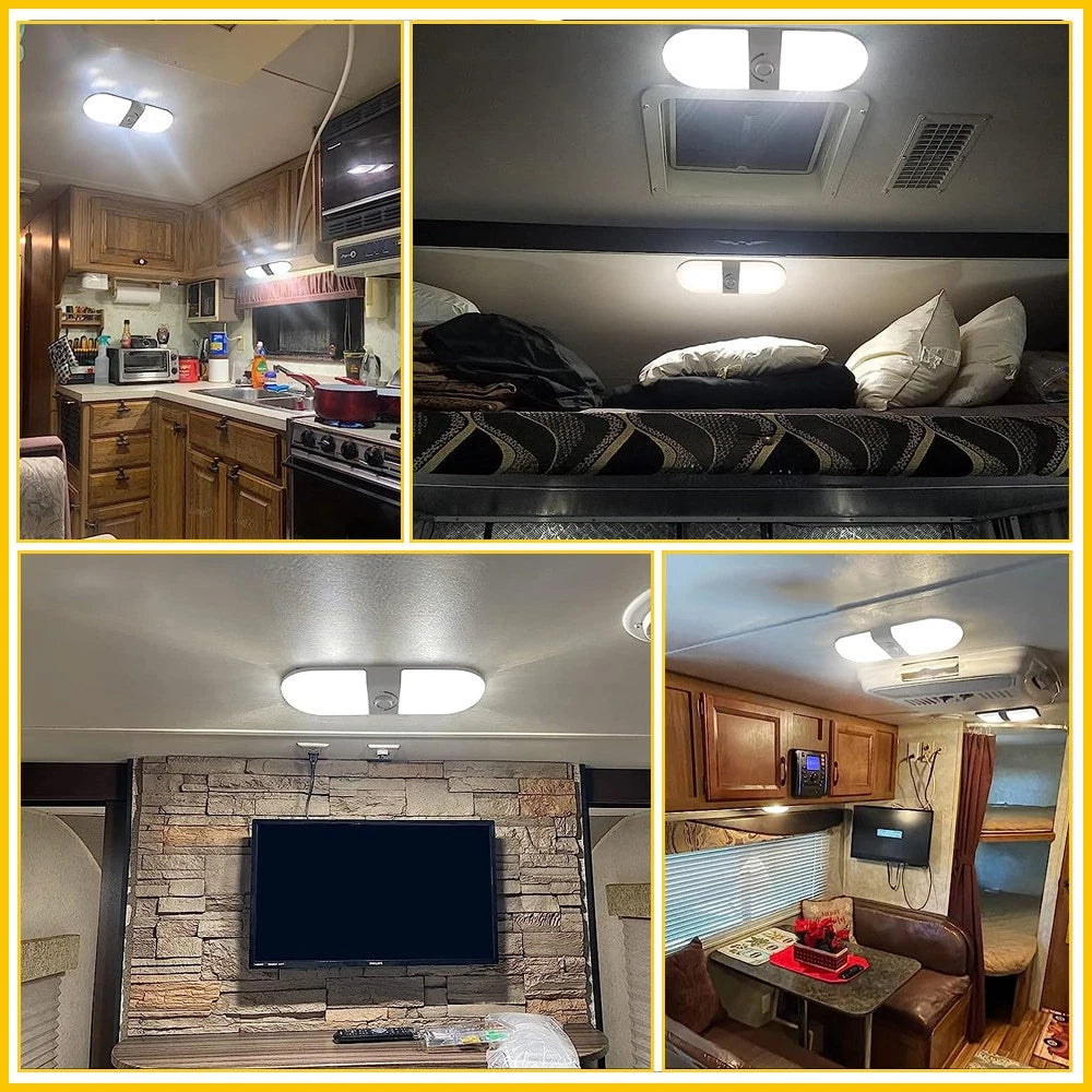 3 Camper Color Dimmable 12-24V RV Ceiling Double Dome Light Camper Trailer Boat 6B93BC-57