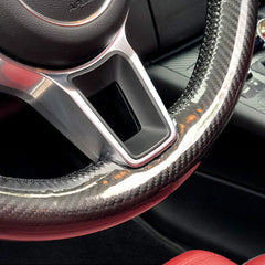 5D Carbon Fiber &Black Leather Steering Wheel Wrap Cover Fit For Porsche Cayenne