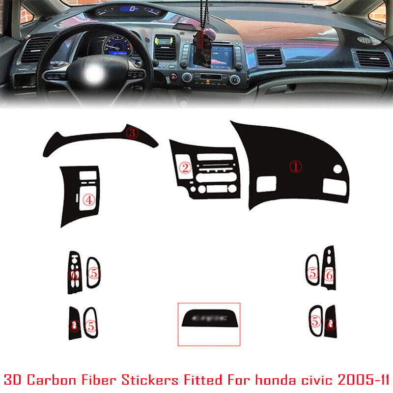 Interior Center Console Carbon Fiber Molding Sticker Decals For Honda civic 8th