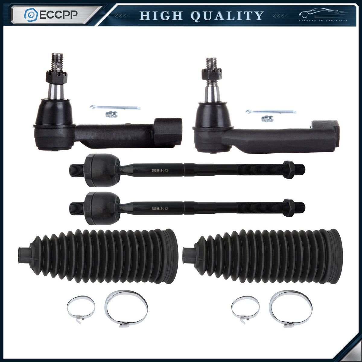 Inner Outer Tie Rod Links Rack and Pinion Bellow For 2015-2021 Ford Expedition 6B93BC-57