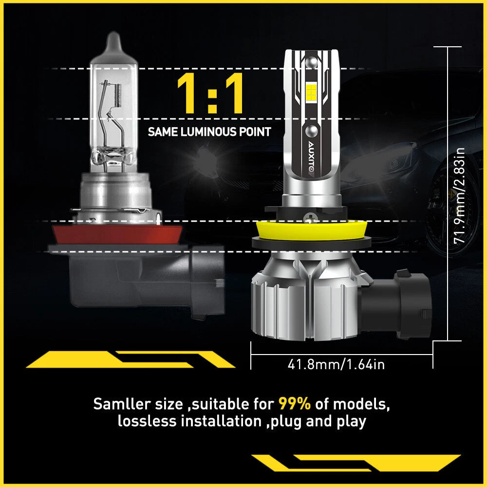 2X AUXITO H11 LED Headlight Kit Bulbs High Low Beam Super White 40000LM E2 EOA AUXITO
