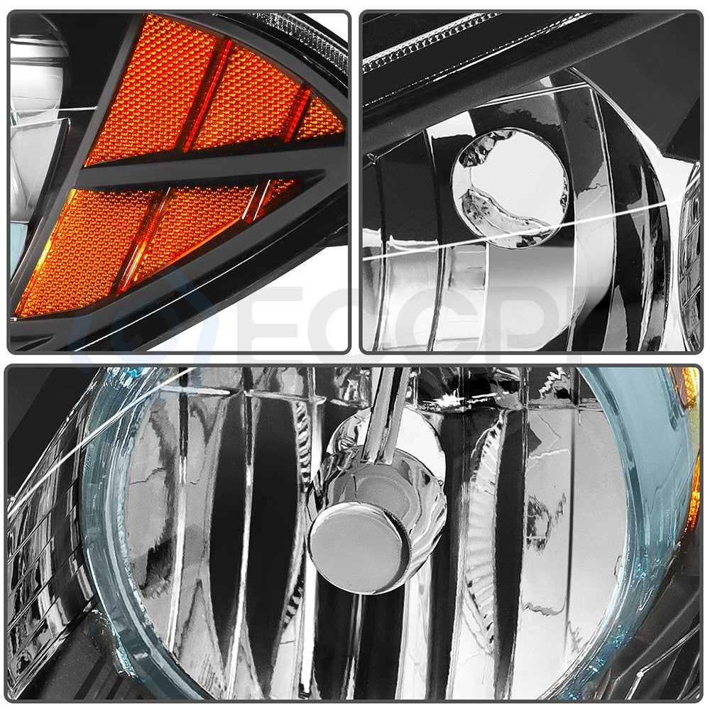Pair Kit Halogen Headlights Assembly For 2008-2012 Chevrolet Malibu Black Amber 6B93BC-57