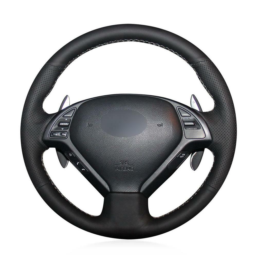 Hand-Sewing Black PU Leather Steering Wheel Covers Wrap For Infiniti G37 2007-13