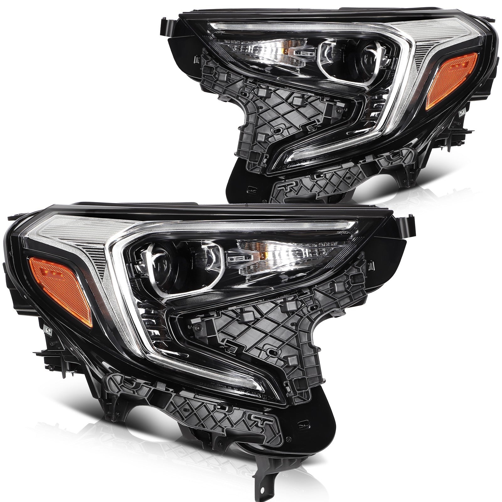 Pair Kit HID Headlights Assembly For 2018-2021 GMC Terrain Black Amber 6B93BC-57