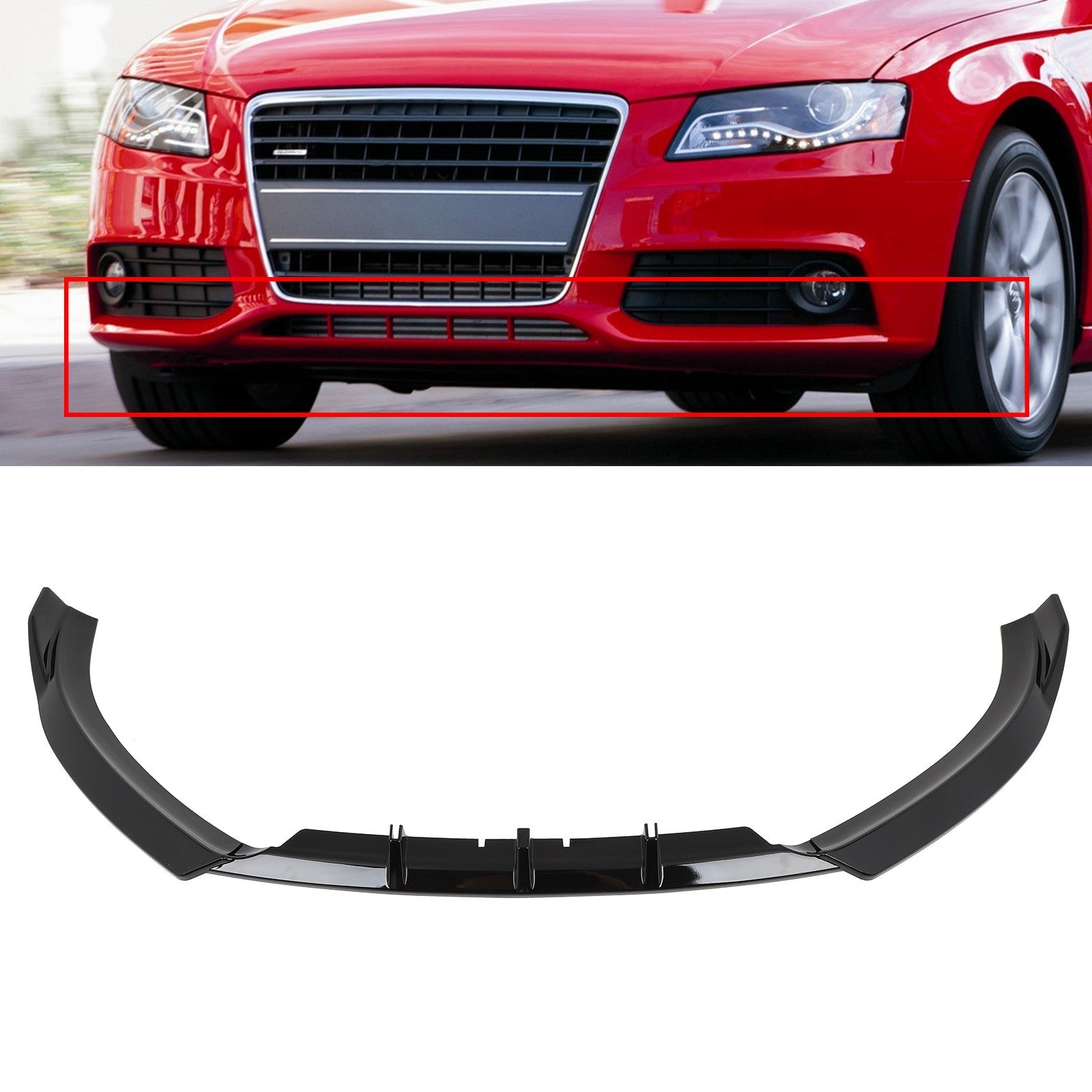 Glossy Black Fits 2009-2012 Audi A4 B8 S-Line Bumper Front Lip Spoiler 6B93BC-57