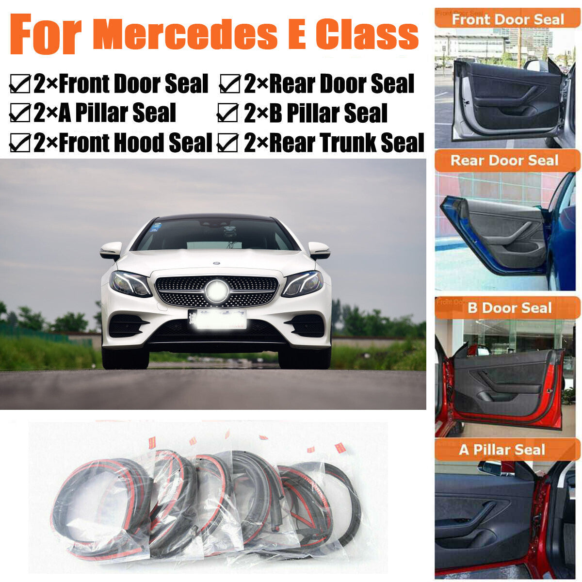 Door Rubber Seal Strips Weather Draft Noise Reduction Kit For Mercedes E Class