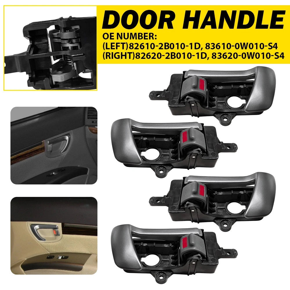 4pcs Interior Door Handle For 2007 Hyundai 2008-2012 Santa Fe Silver Plastic EOA 6B93BC-57
