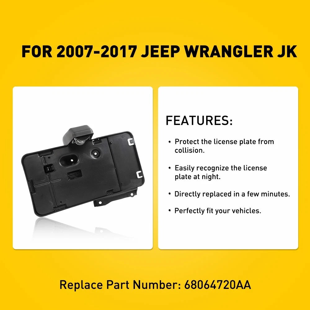 Rear License Plate Holder w/ Light Tag Bracket Fits Jeep Wrangler JK JKU 2007-17 6B93BC-57