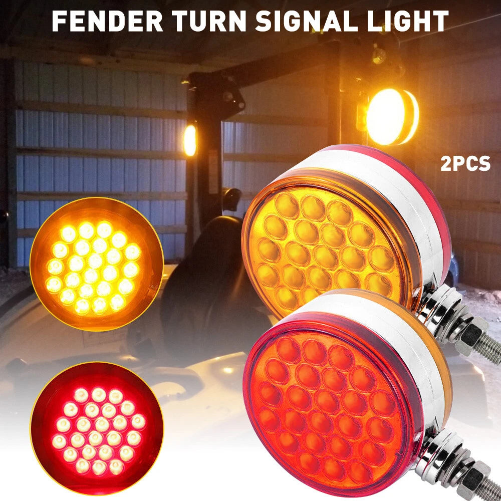Truck 48 LED Round Dual Face Red/Amber Fender Marker Light Turn Signal Pedestal 6B93BC-57
