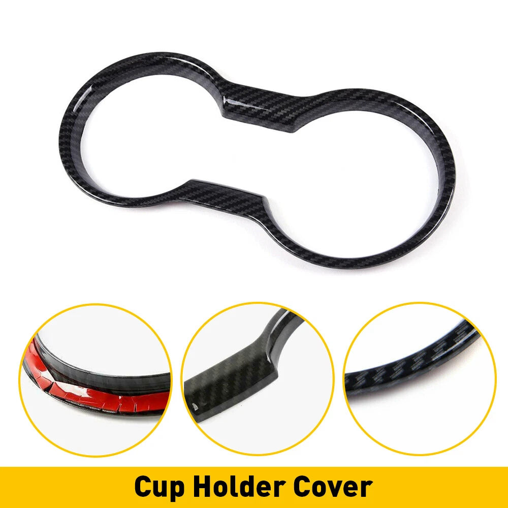 CUP HOLDER COVER FRAME CARBON FIBER ACCESSORIES TRIM FOR MUSTANG 2015-2022 EOA 6B93BC-57