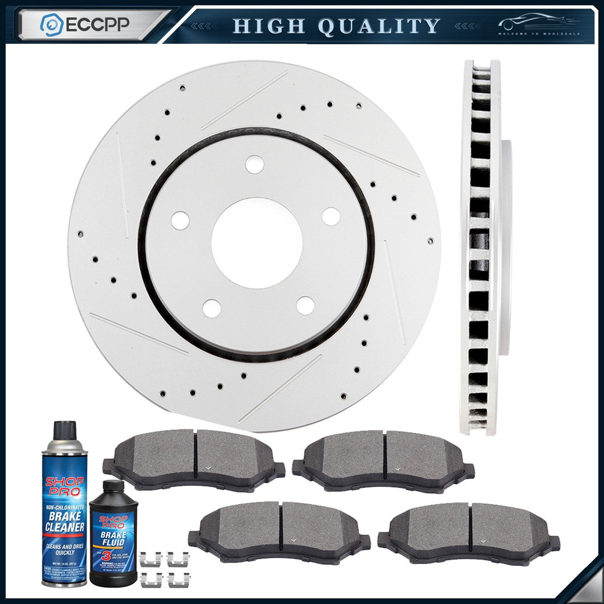 Front Drilled & Slotted Brake Pads And Rotors Discs For Chrysler Town & Country 6B93BC-57