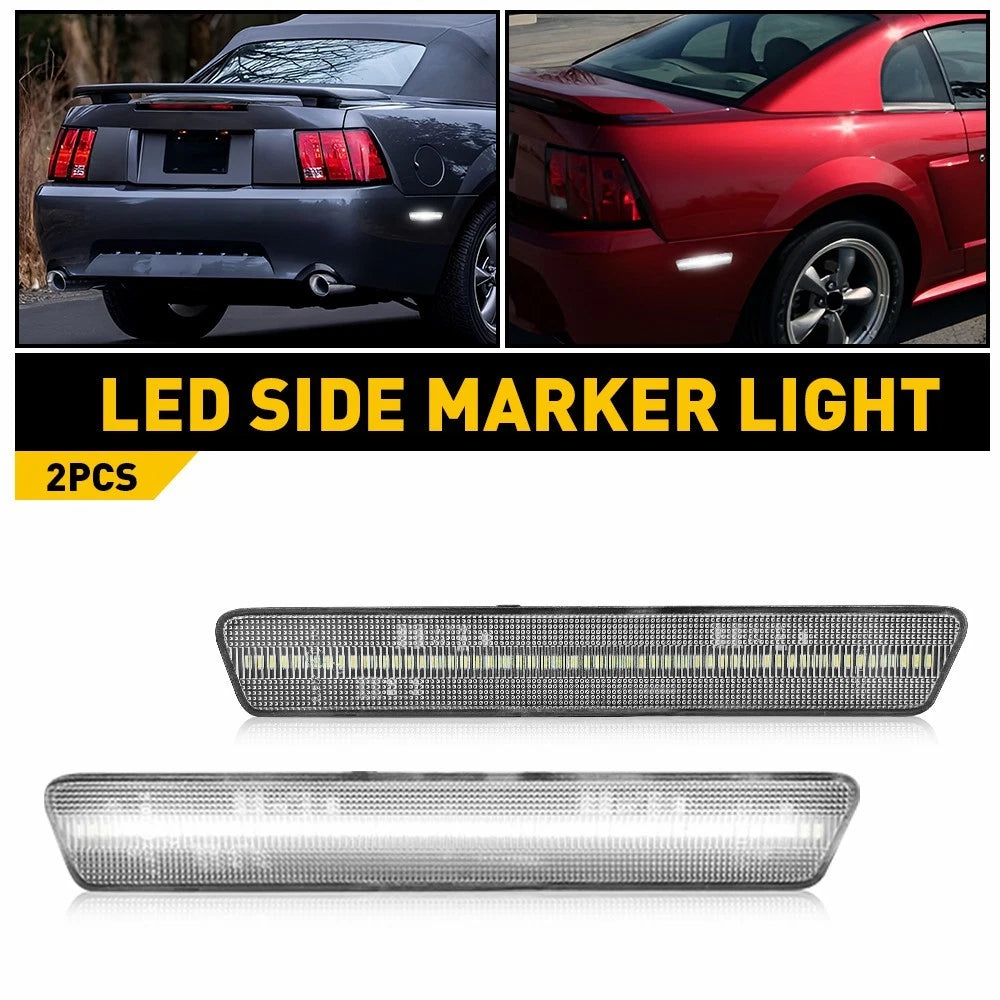2x For 1999-04 Ford Mustang White LED Side Marker Lights Lamps Rear Clear Lens A 6B93BC-57