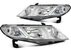 Pair Kit Halogen Headlights Assembly For 2006-2011 Honda Civic 1.8L 2.0L Chrome 6B93BC-57