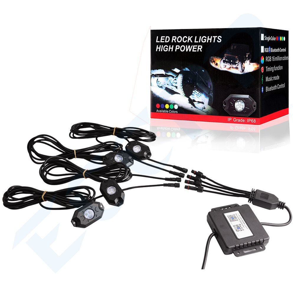 ECCPP 4 Pod RGB LED Rock Light Offroad Music Wireless Bluetooth Control ATV Jeep ECCPP
