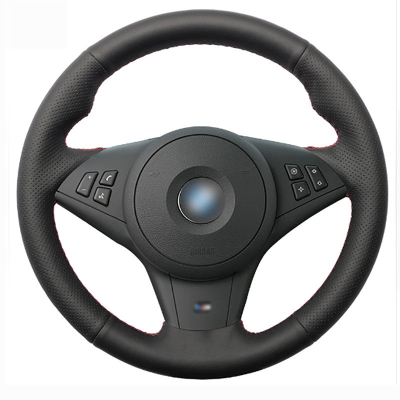 DIY Top Leather Steering Wheel Hand-stitch on Wrap Cover For BMW M5 M6 E63 E60