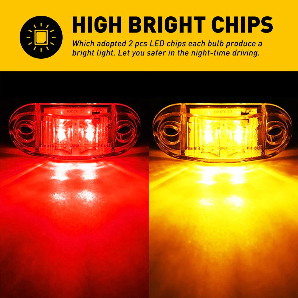 10/20X 2.5"Oval LED Clearance Side Marker Lights Truck Trailer RV Amber/Red EOA 6B93BC-57
