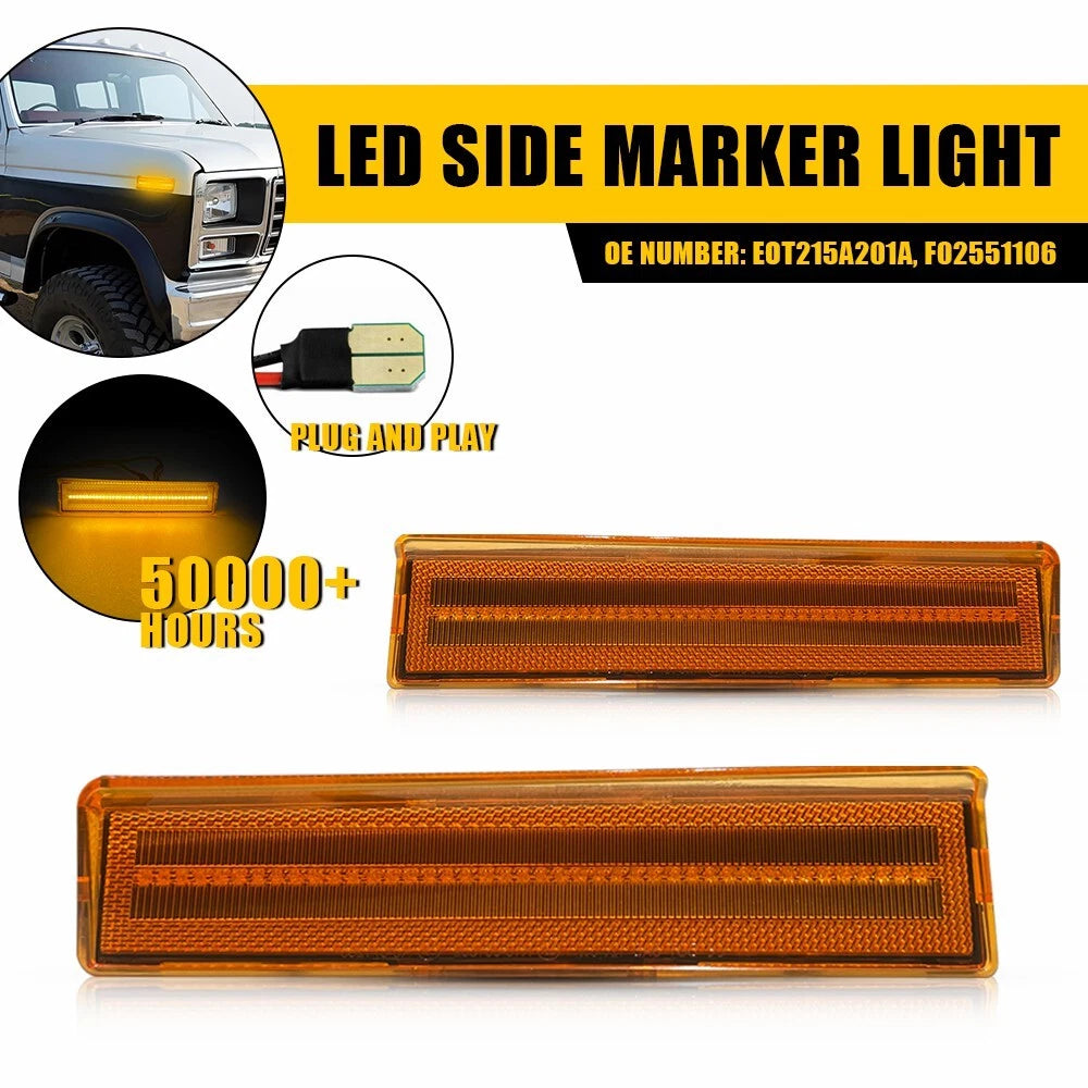For 1980-86 Ford BRONCO F150 F250 F350 Front Side Amber Fender LED Marker Lights 6B93BC-57