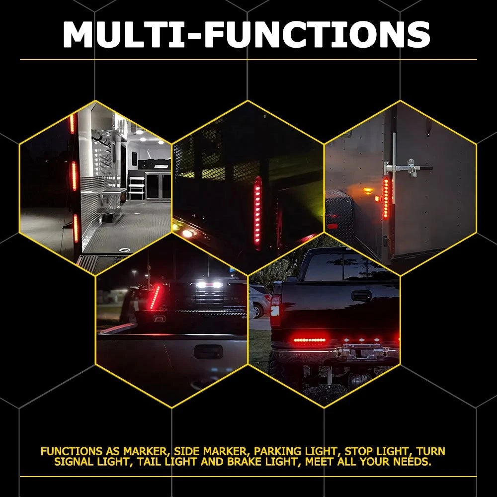 2PCS 15" 11 LED Red Truck Trailer Light Bar Stop Turn Tail Brake Light Strip Kit 6B93BC-57