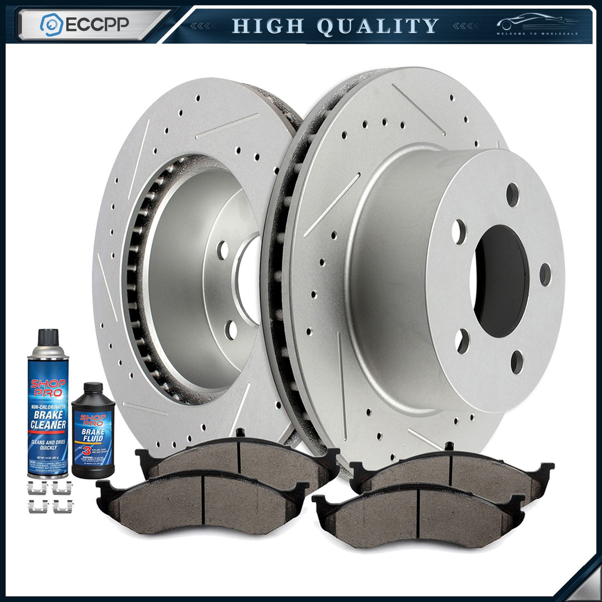Front Drilled & Slotted Ceramic Brake Pads And Rotors For Jeep Grand Cherokee