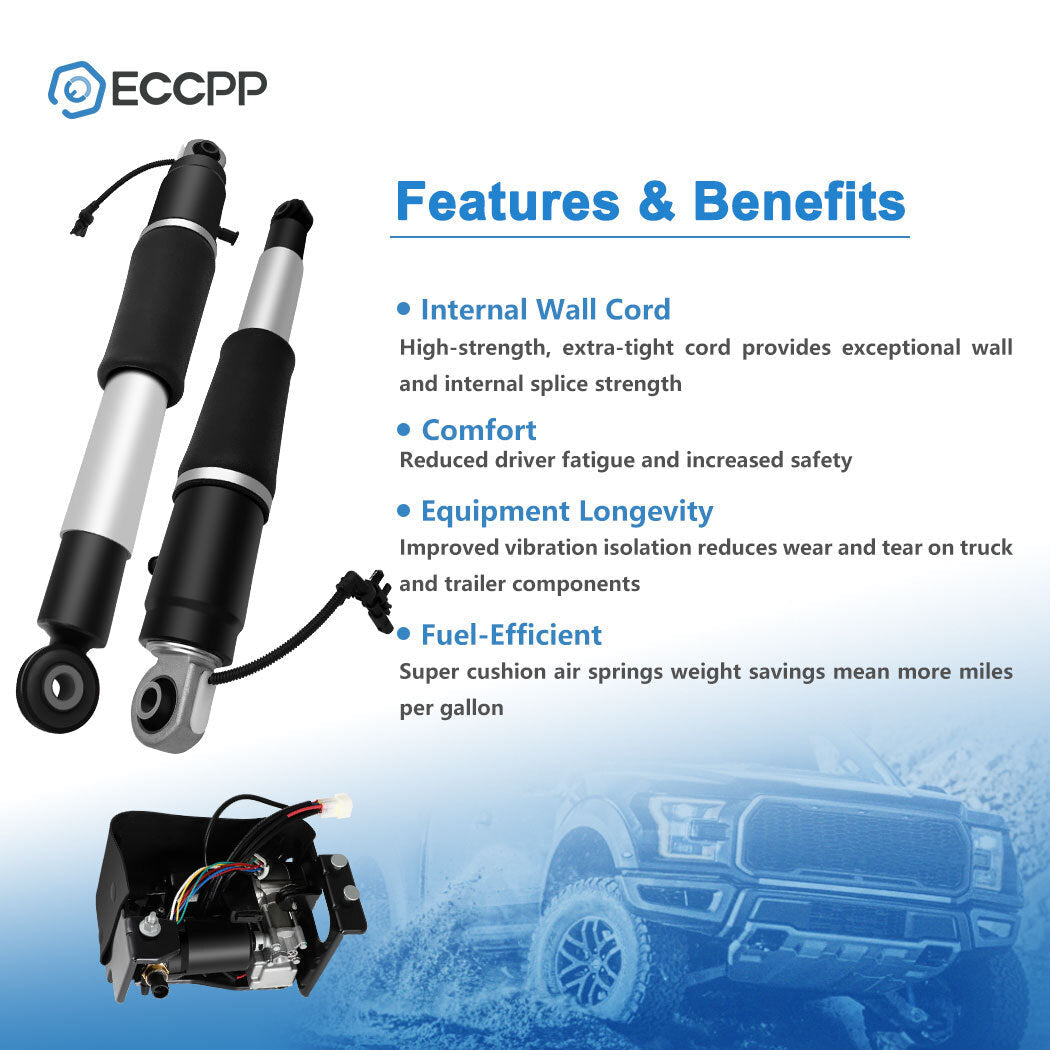 3PCS Rear Air Suspension shock + Compressor For Cadillac Escalade Yukon 15-2019 6B93BC-57
