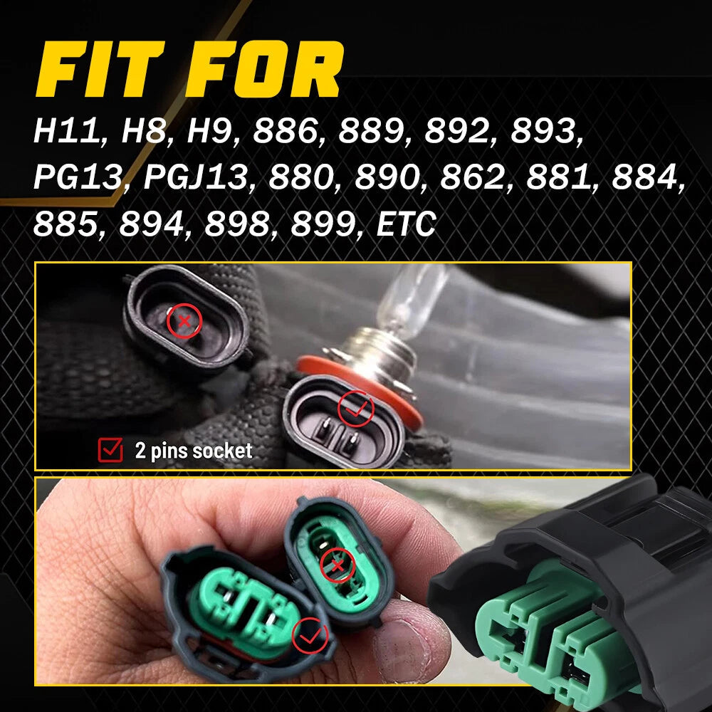Wire Pigtail Female C H11 Two Harness Head Light Bulb Lamp Connector Socket Plug 6B93BC-57