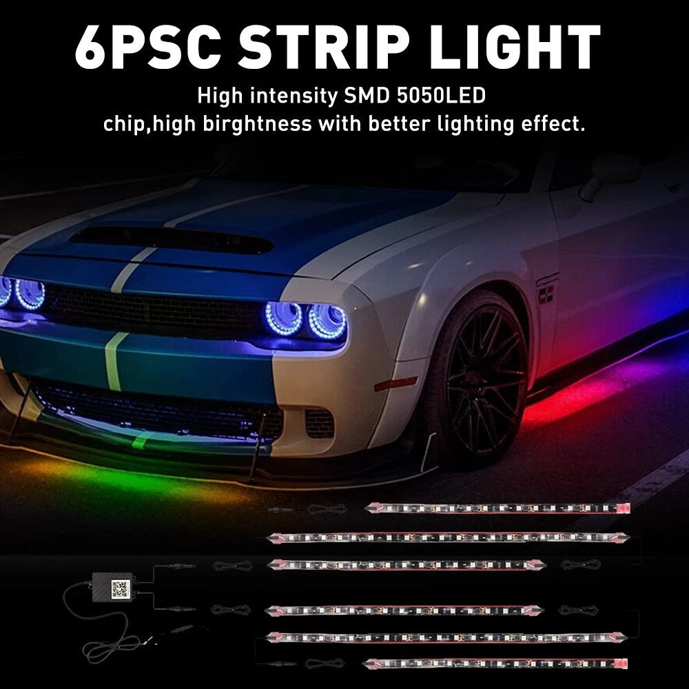 6pcs RGB Dream Color Dreamcolor Underglow LED Kit Car Neon Strip Light Music APP 6B93BC-57