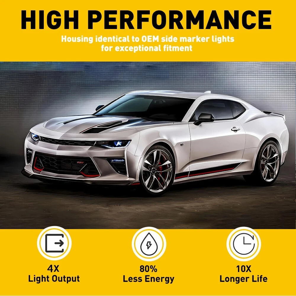 Fit 2016-2022 Chevrolet Camaro white clear LED Marker Side Lights Kit Front Rear 6B93BC-57