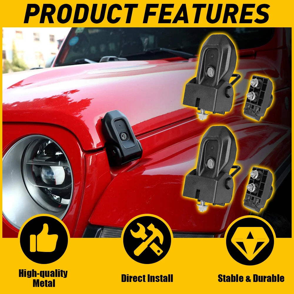 Hood Lock Latches Kit for Catch Jeep Wrangler JL Gladiator JT 2018-2024 With Key 6B93BC-57