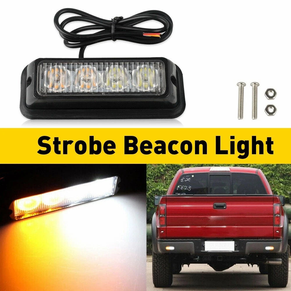 4 Amber LED White Truck Car Emergency Beacon Warning Hazard Flash Strobe Light 6B93BC-57