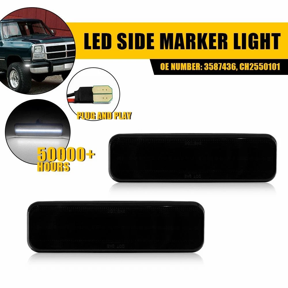 Smoked White Fender Side Marker Lights For 1981-93 Dodge D150 D250 D350 Truck EA 6B93BC-57