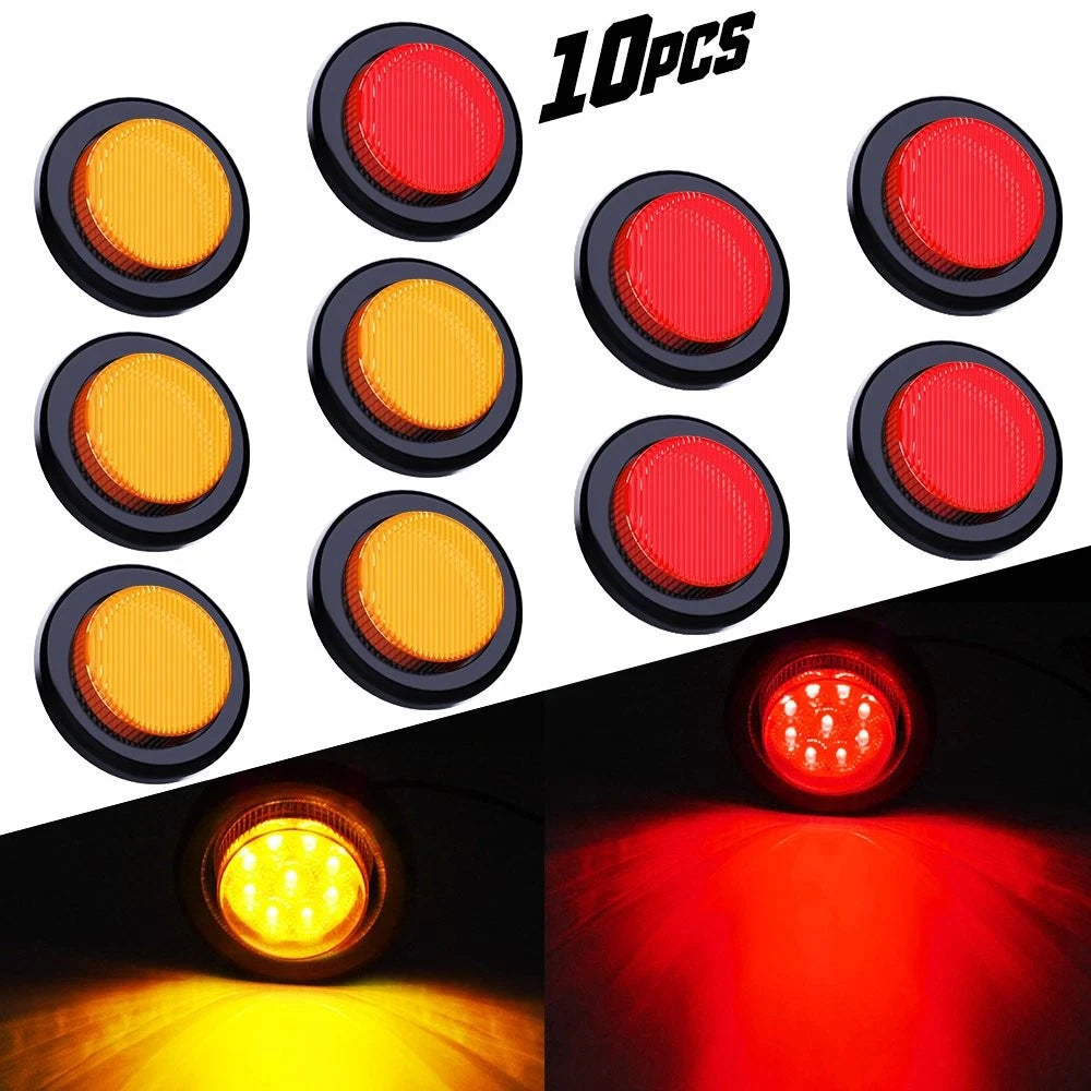 10* Yellow Marker Red Lights 2" LED Truck Trailer Clearance Round Side Light EOA 6B93BC-57