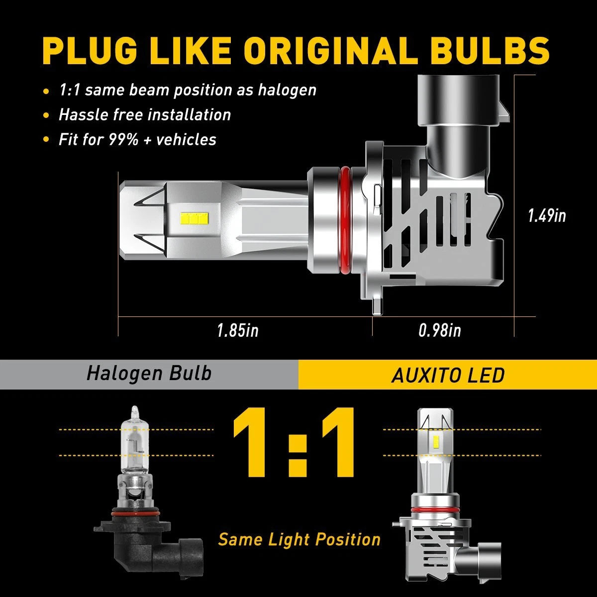 AUXITO 9005 H11 LED Headlight Bulb Kit High Low Beam 6500K White 24000LM EOA AUXITO