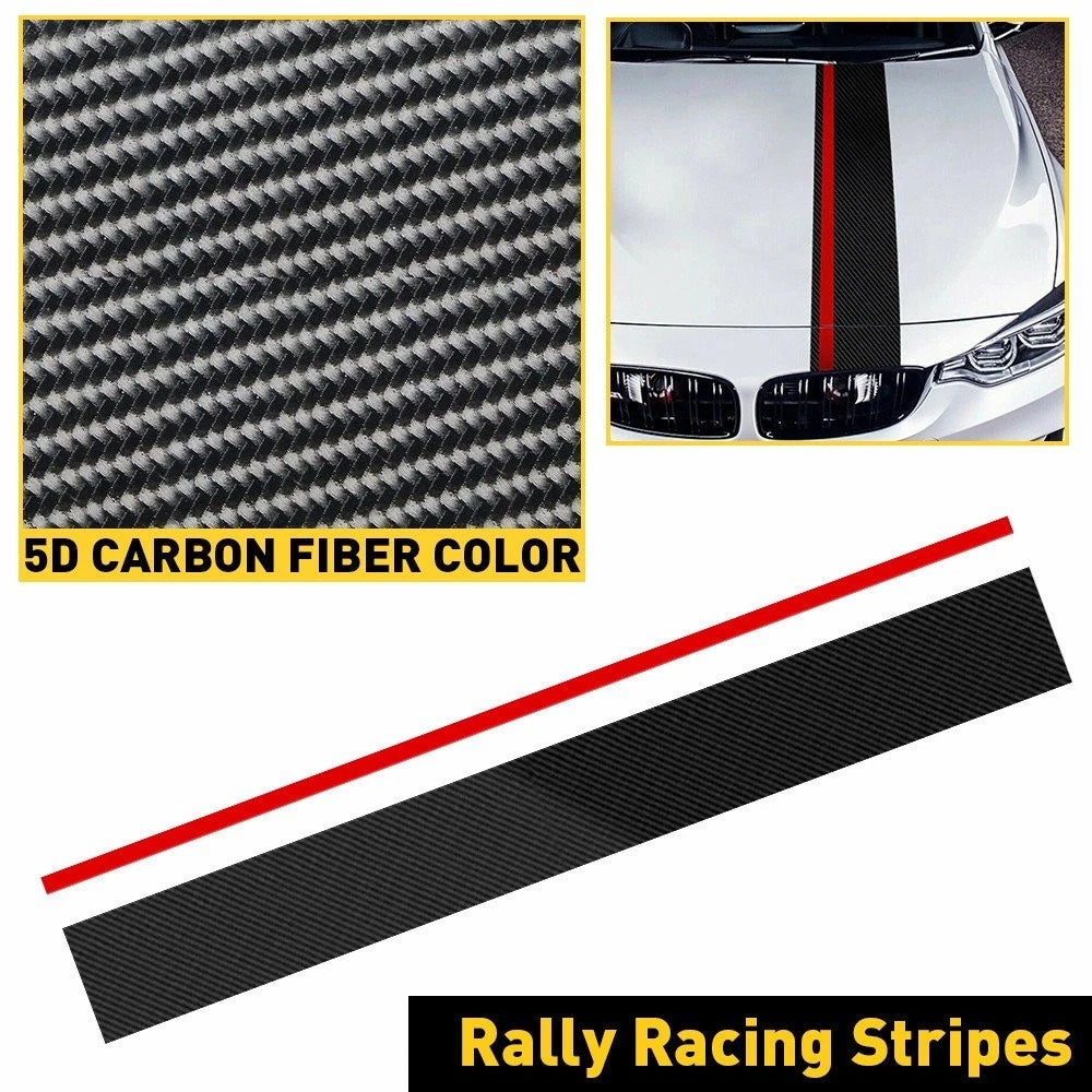 Universal Rally Car Racing Stripes Front Hood 5D Carbon Fiber Decal Wrap Sticker 6B93BC-57