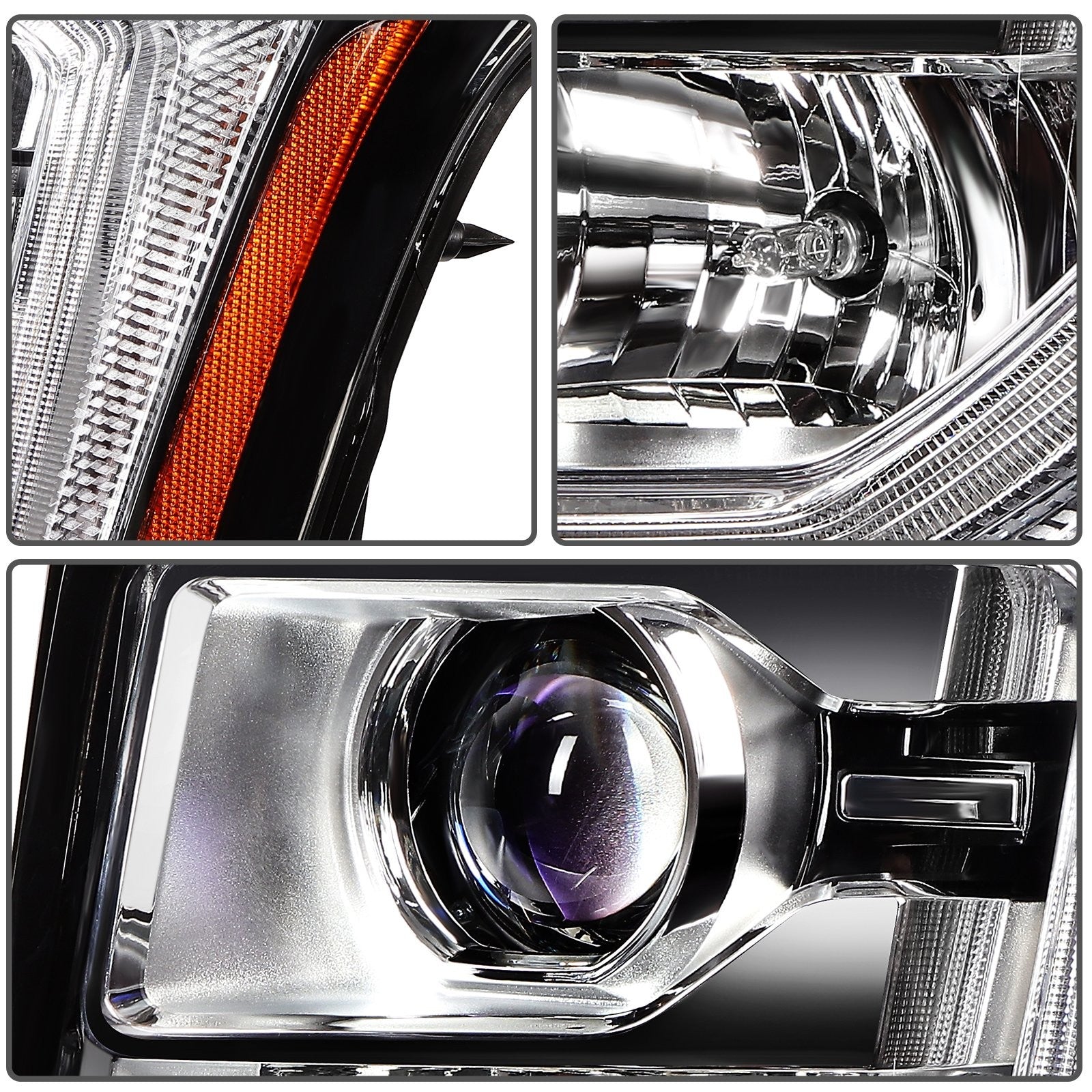 Pair Halogon Headlights Assembly For 2015-2017 GMC Yukon 5.3L 6.2L Black Amber 6B93BC-57
