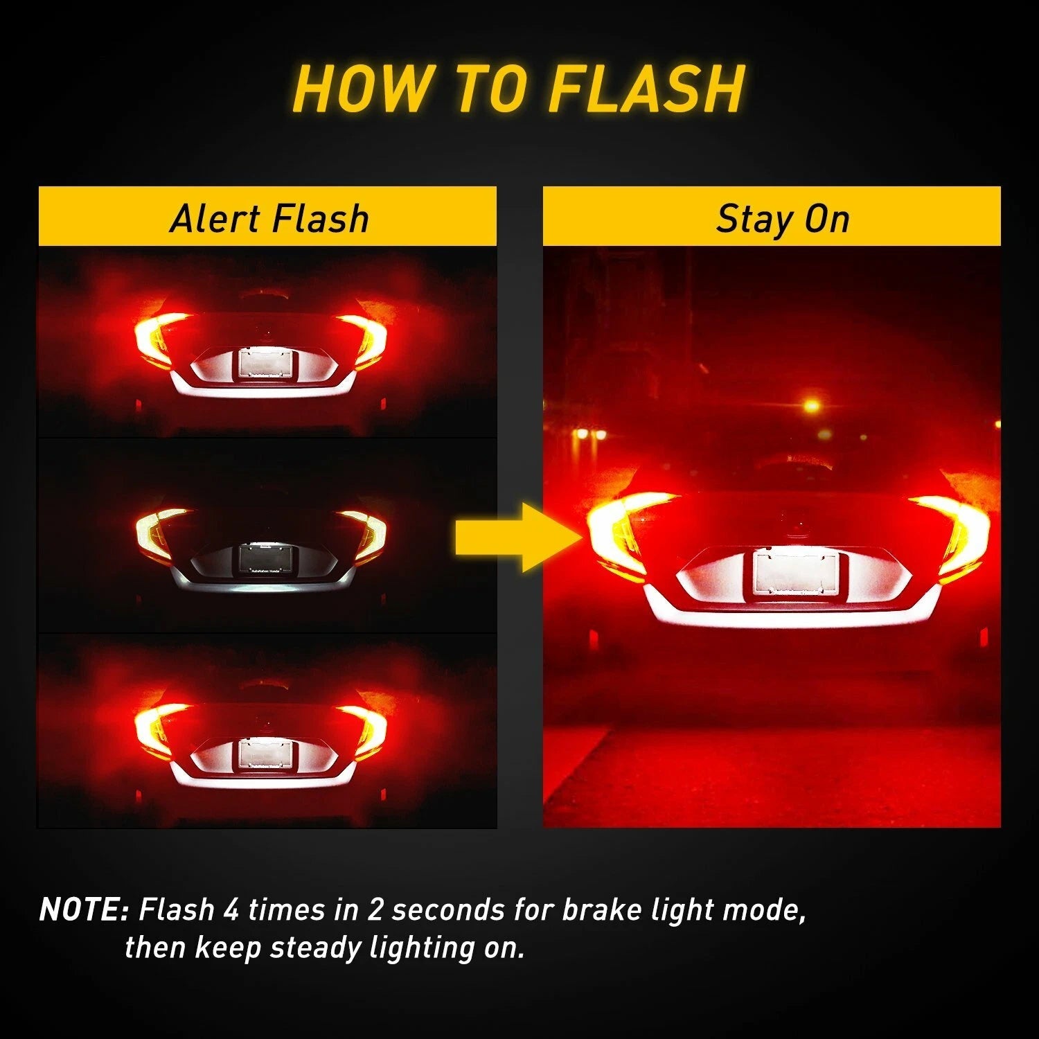 4X AUXITO 7443 7440 Flash Strobe Blinking Red Brake Tail Stop Light LED Bulbs EA AUXITO